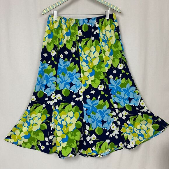 Vintage Southern Lady Long Skirt Women Large Floral Maxi Cottagecore Modest Blue - Picture 1 of 9